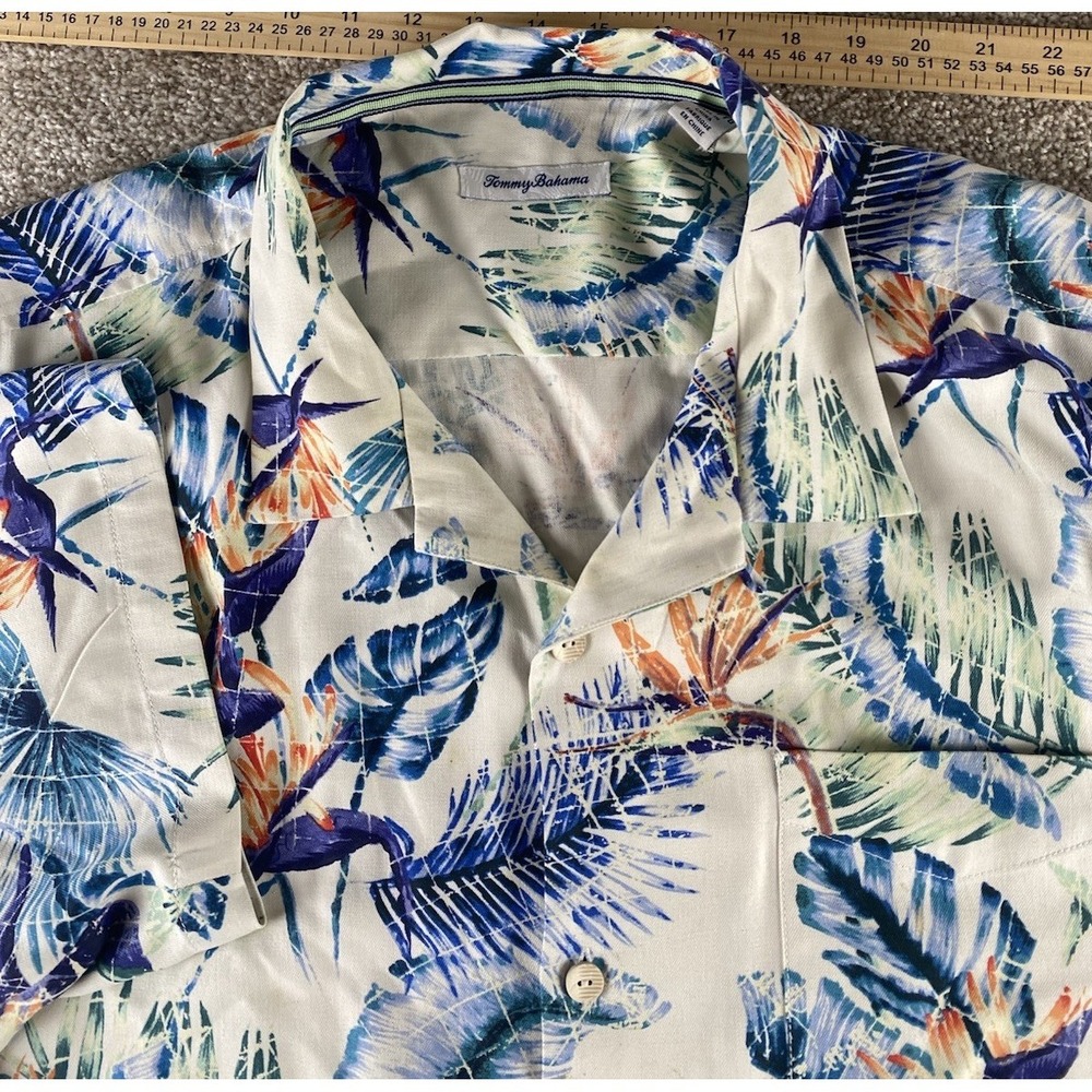 Tommy Bahama White All Over Beach Loud Colorful Floral Hawaiian Mens XXL Silk